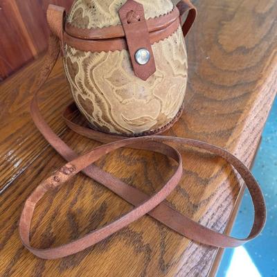Folk Art Carved Gourd and Leather Purse