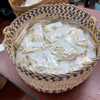 Folk Art Basket with Bone Beads Inventory Lot Basket Full #2