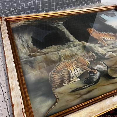 Tiger Picture by G.B. Herbert Under Glass & Framed PASTEL and Watercolor ? 