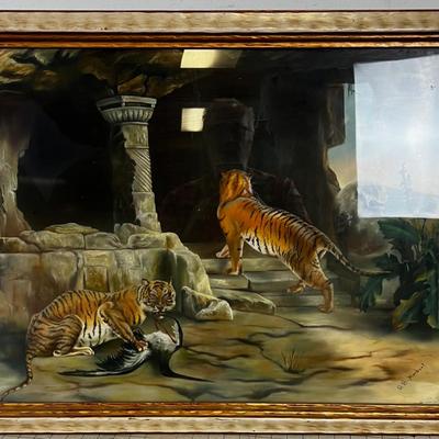 Tiger Picture by G.B. Herbert Under Glass & Framed PASTEL and Watercolor ? 