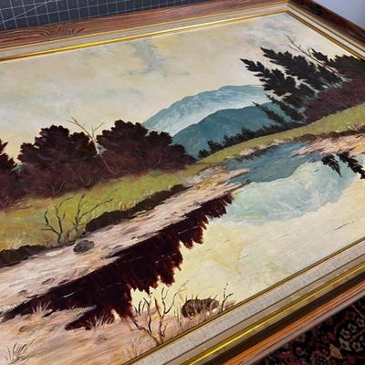 Oil on Board Landscape Stream by Alice Meacham Dated 1959