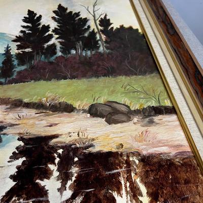 Oil on Board Landscape Stream by Alice Meacham Dated 1959