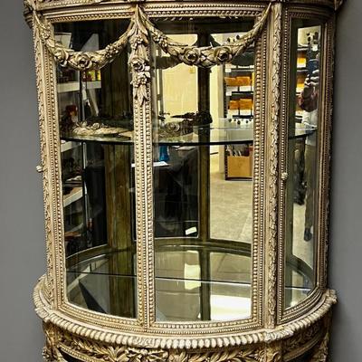 French 18th Century Curio Cabinet, Doves, Roses, Rounded Glass, BEAUTIFUL!