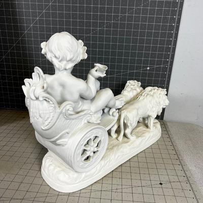 Antique Cherub on a Chariot Pulled by Lions 