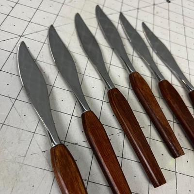Mid Century TEAK Handled Steak Knives 