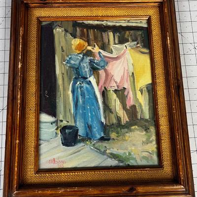 S. Neilson Oil Painting Dated 1985 Laundry Lady