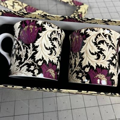 Inspired NEW Coffee Mug Set Purple & Black Paisley Pattern  