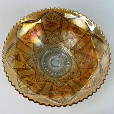 IMPERIAL CARNIVAL GLASS STAR & FILE 7" BOWL MARIGOLD 
