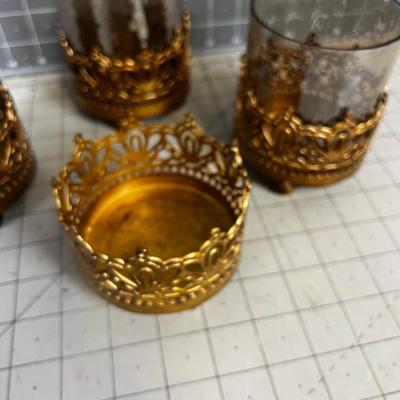 Gold & Smoked Glass Votive Candle Holders 4 NEW 