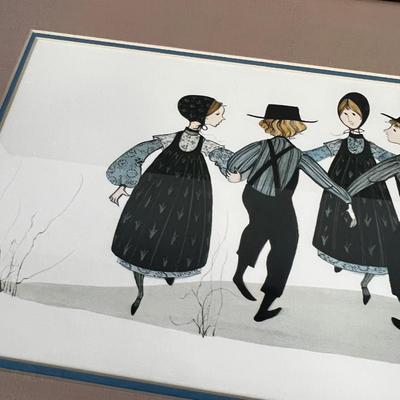 Signed Lithograph Framed and Matted 78/1000 Dancing Amish 