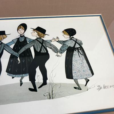 Signed Lithograph Framed and Matted 78/1000 Dancing Amish 