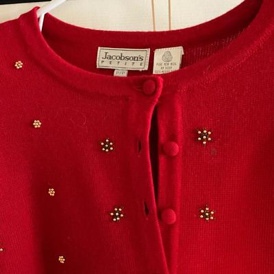 UB2091 Fabulous Silk ST. JOHN Red Floral Blouse with Jacobson 2pc Knit Skirt Suit