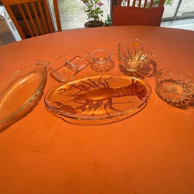 Assorted CLEAR GLASS LOT - including lobster platter & fish platter.