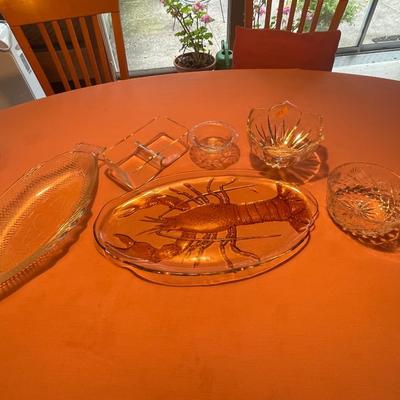 Assorted CLEAR GLASS LOT - including lobster platter & fish platter.