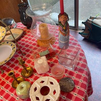 Candle Lot - holders, hurricane, clay girl.