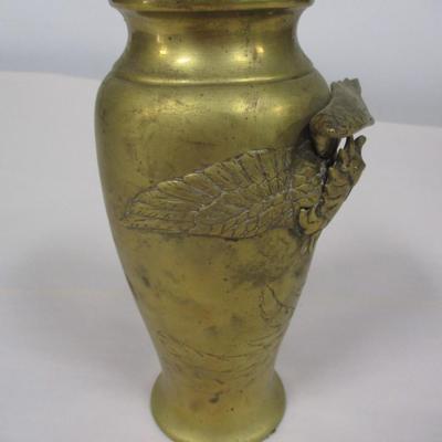 Antique Three-Dimensional Brass Vase with Japanese Fighting Rooster