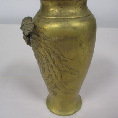 Antique Three-Dimensional Brass Vase with Japanese Fighting Rooster