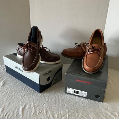 UB2126 Two Pairs of Mens Leather SEBAGO, ROCKPORT Docksides Size 8.5 and 9