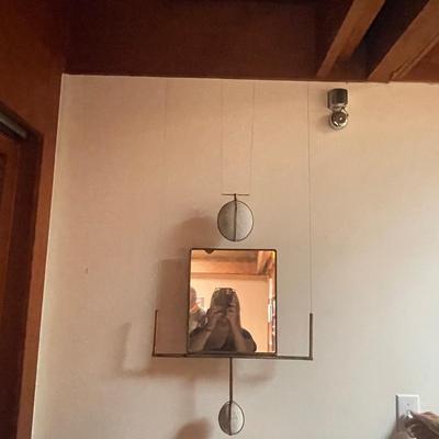 Adjustable Height Mirror w/ Pulleys & stone weights. One of a kind!