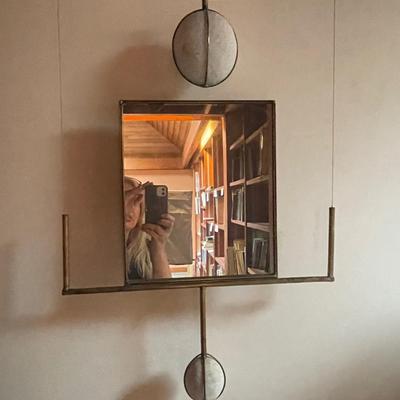 Adjustable Height Mirror w/ Pulleys & stone weights. One of a kind!