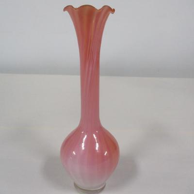 Pink & White Glass Ruffled Rim Flower Vase