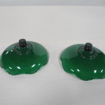 Emerald Green Glass Candle Holders Ruffle Rim Threaded Pedestal