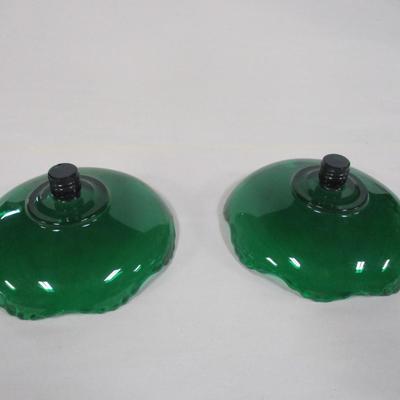 Emerald Green Glass Candle Holders Ruffle Rim Threaded Pedestal