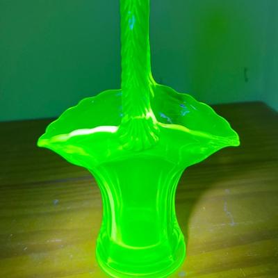 Vintage Depression Uranium Glass Basket