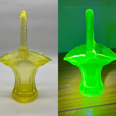 Vintage Depression Uranium Glass Basket