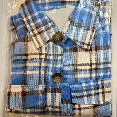 28 Blue & Brown Plaid Light Jackets New in Package Sizes S - XXL