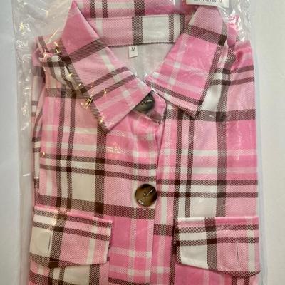 15 Pink & Brown Plaid Light Jackets New in Package Sizes S - XXL