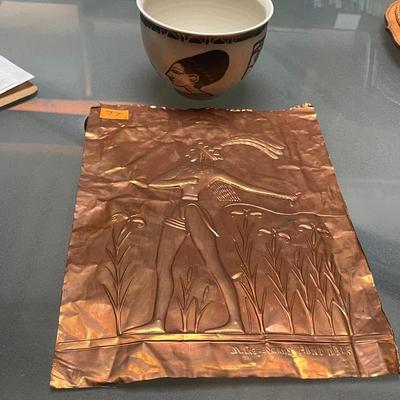 Handmade COPPER PLAQUE & Ceramic Vase
