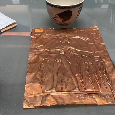 Handmade COPPER PLAQUE & Ceramic Vase