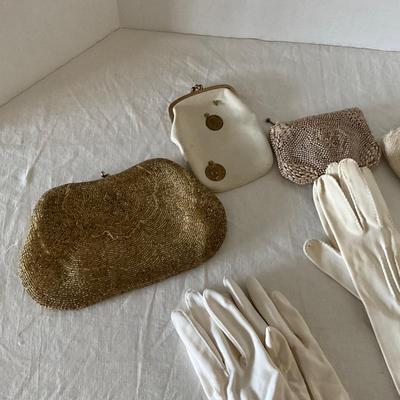 UB2133 Lot of Ladies White Cotton Dress Gloves and Evening Bags