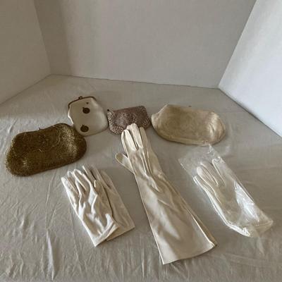 UB2133 Lot of Ladies White Cotton Dress Gloves and Evening Bags