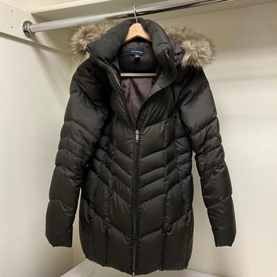 FC2142 Black Ladies Lands End Quilted Faux Fur Hooded Jacket