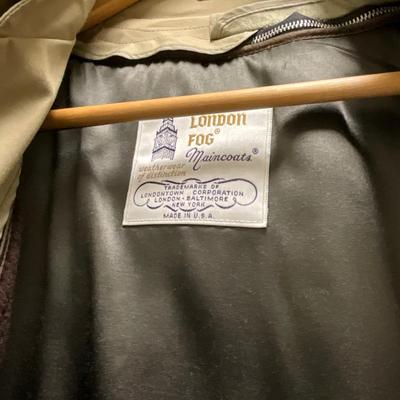 FC2145 Two LONDON FOG Navy Wool Dress Coat and Tan Rain Coat with Liner Leather Gloves