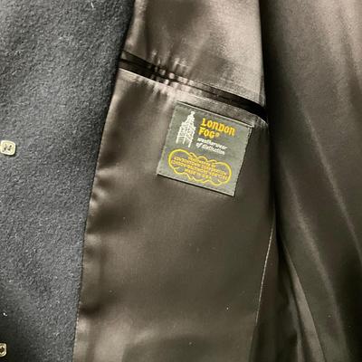 FC2145 Two LONDON FOG Navy Wool Dress Coat and Tan Rain Coat with Liner Leather Gloves