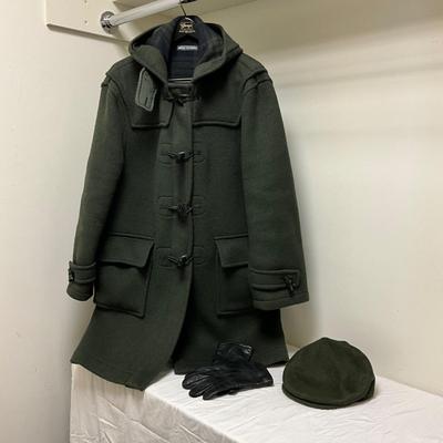 FC2146 Vintage Wool Brooks Brothers Toggle Horn Plaid Coat with Loden Cap