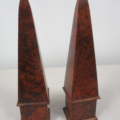 Pair Of Walnut Burr Obelisks