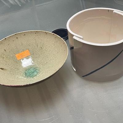 Olsen White with blue vase and greenish bowl