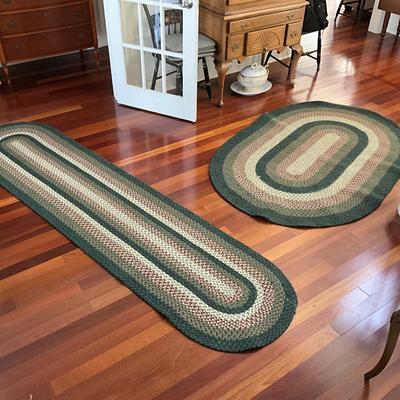 F2164 Two Green Braided Area Rug and Runner