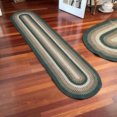 F2164 Two Green Braided Area Rug and Runner