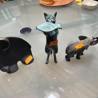 Metal Elephant, Cat Card Tray Holder & Metal Elephant & Small Elephant