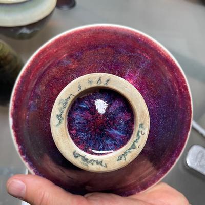 Three Art POTTERY PIECES - bowl, vase, & smaller vase