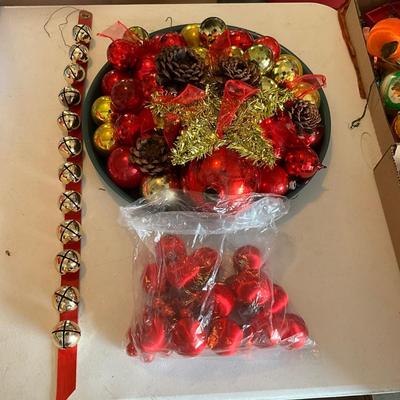 G2189 Lot of Red and Gold Christmas Ball Ornaments with Bells