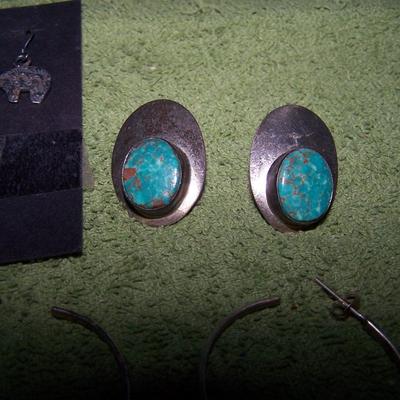 LOT 3  MOSTLY NATIVE AMERICAN JEWELRY W/STERLING EARRINGS