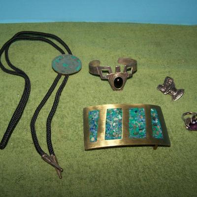LOT 4  GREAT VINTAGE MEXICAN JEWELRY STERLING & BRASS