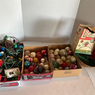G2192 Vintage Christmas Ornaments with Lights and Tree Stand