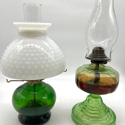 VINTAGE Uranium Glass &  Eagle Burner Hurricane Lamps~ Read Details